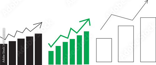 Visual representation of financial growth and market trends with bar charts and upward trending arrows