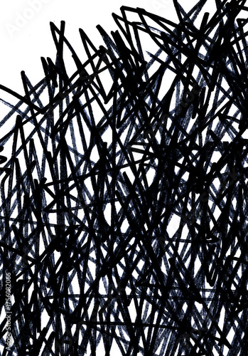 Close up of a black pencil and felt-tip pen stroke for design on white paper background 