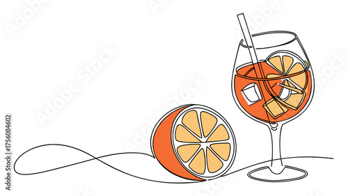 Refreshing Aperol Spritz cocktail illustration with orange slice, vibrant and modern design perfect for summer vibes, bar promotions, or beverage menus