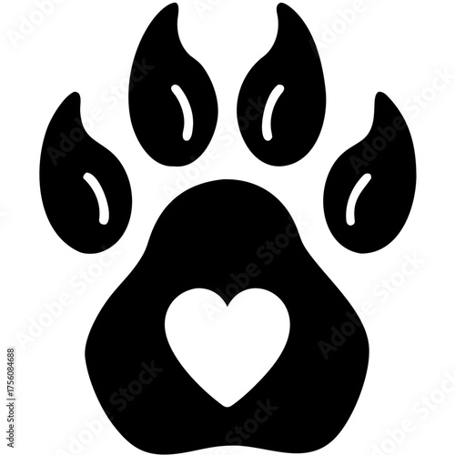 Express Your Pet Love with this Paw Print Featuring a Heart, Symbolizing Care and Adoption, Perfect for Veterinary and Pet-Related Designs