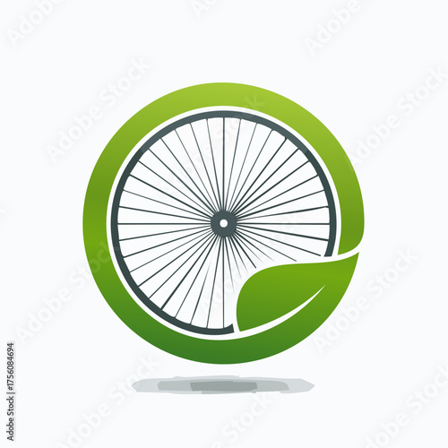 Eco-Friendly Cycling: A Symbolic Emblem Featuring Bike Wheel and Leaf for Sustainability