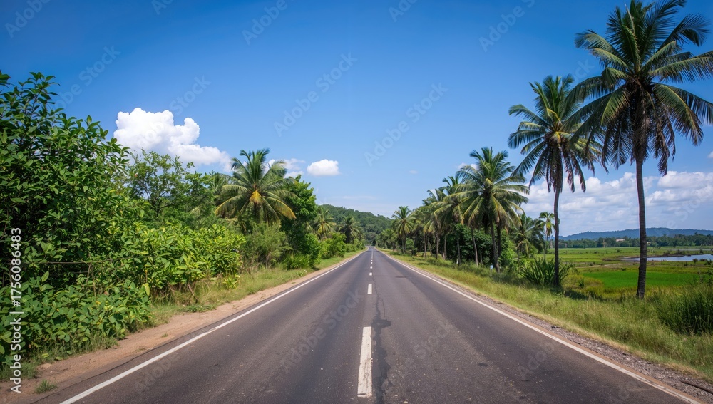 Fototapeta premium Deserted rural path, profile perspective on a tropical island