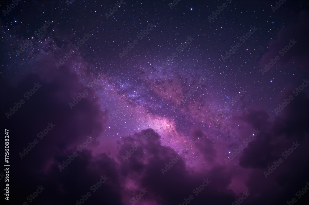 Fototapeta premium Cosmic expanse with swirling violet and blue hues under a star-filled night