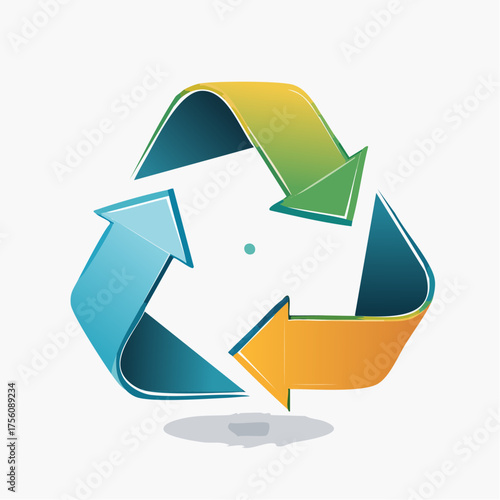 Illustrative and vibrant gradient three-arrow circular graphic for ecological symbol representation