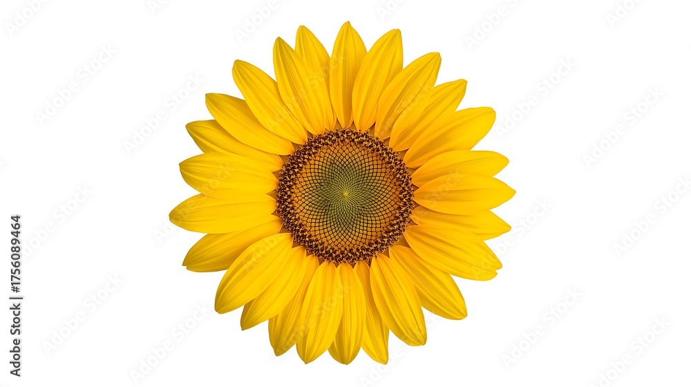 Fototapeta premium Sunflower with bright yellow petals, isolated white background