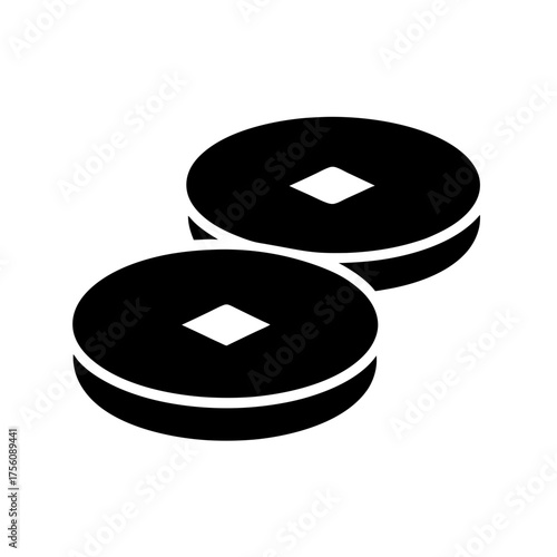 Two chinese lucky coins with square holes symbolizing wealth fortune and prosperity for good luck