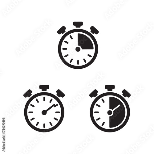 Productivity Stopwatch Device Solid Icons Set