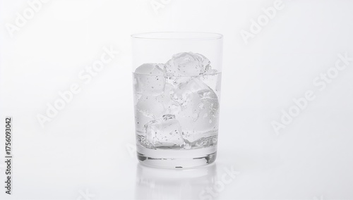 Ice-filled glass for cocktail preparation on a white backdrop