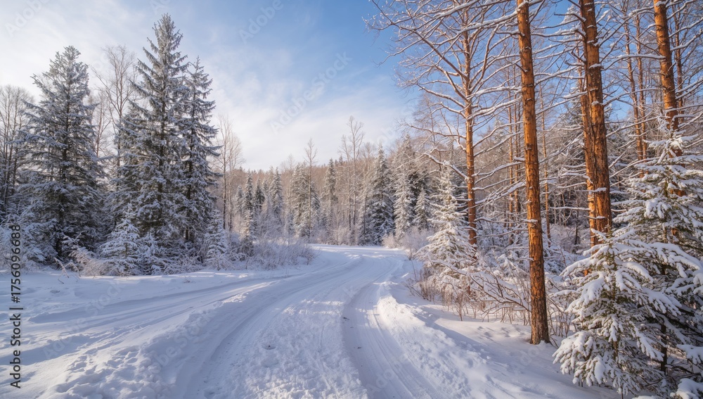 Fototapeta premium Gorgeous snowy woodland in winter