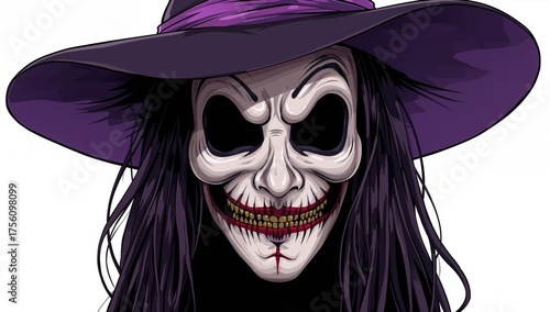 Frightening witch mask designs for a spooky costume ball featuring terrifying makeup and clever monster face art in Anime Style