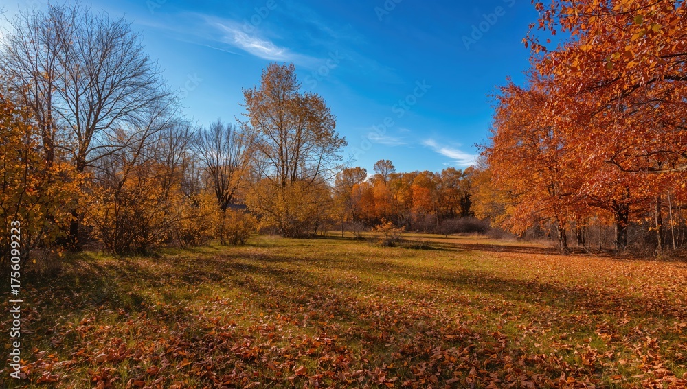 Obraz premium Golden foliage in a woodland setting during fall