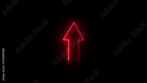 Neon line Up direction animated arrow .Animation of sweep arrow icon, upward and transparent red swipe up pointing arrow icon.4k video animation .