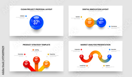 Service Plan One Two Three Four Element Graph Frame Template Vector Illustration Set. Modern Proposal 1 2 3 4 Option Infographic Presentation Layout Bundle.