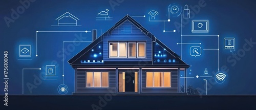 Smart home technology illustration connected house digital interface