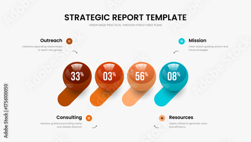 Digital Portfolio 4 Step Infographic Slideshow Layout. Consulting Solution Four Element Chart Slide Template. Elegant Strategy Presentation Design Vector Illustration.