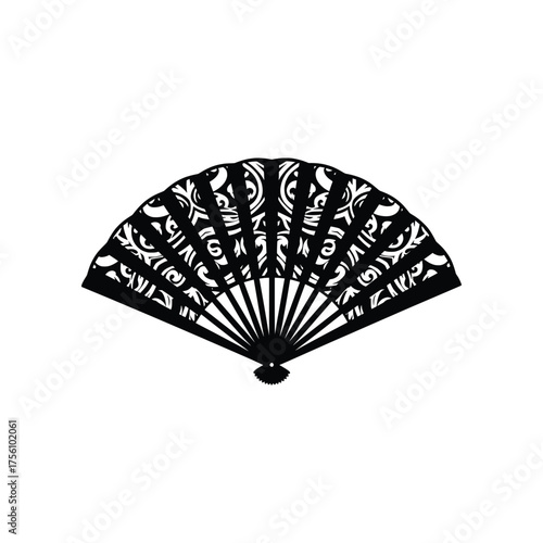 Ornate Spanish Hand Folding Fan Vector Illustration