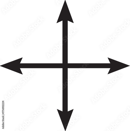 Four direction arrow symbol pointing up, down, left, and right — navigation, coordinate, or direction icon vector illustration for design and interface use