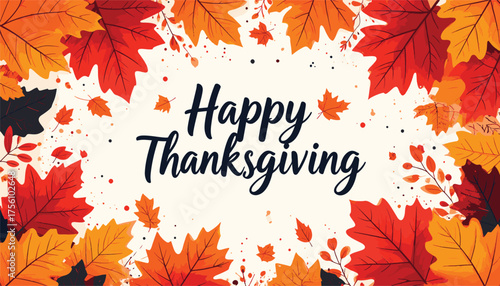 Thanksgiving greeting with colorful leaves border