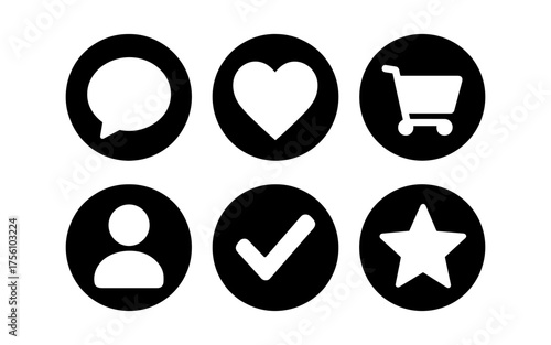 Minimalist black and white icons for social media and commerce