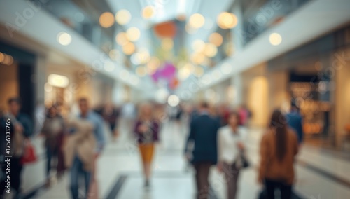 Out-of-focus photo of a marketplace or expo center featuring bokeh effects for a retro backdrop.