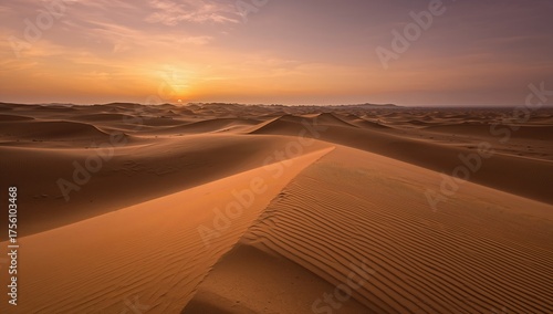 Fototapeta Naklejka Na Ścianę i Meble -  Sunset over sandy dunes in the desert
