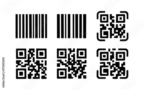 Set of barcodes and qr codes in black and white