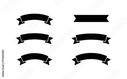 Set of black ribbon banners in silhouette style