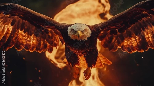 Majestic Fire Eagle Soaring Among the Flames, a Powerful Bird in Motion