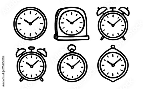 Hand drawn clock collection: variety of vintage alarm and wall designs