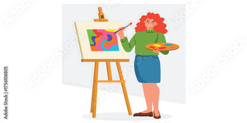 Artist creating a colorful abstract painting on an easel