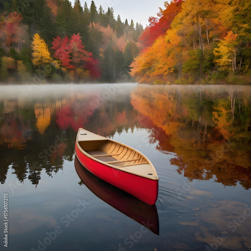 red canoe on lake