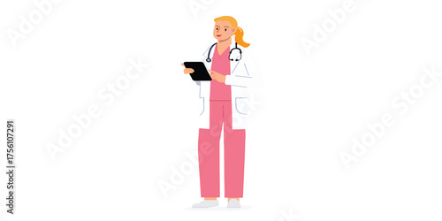 Doctor woman with clipboard in clinic vector illustration