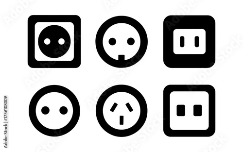Minimalist socket design icons for global power outlets