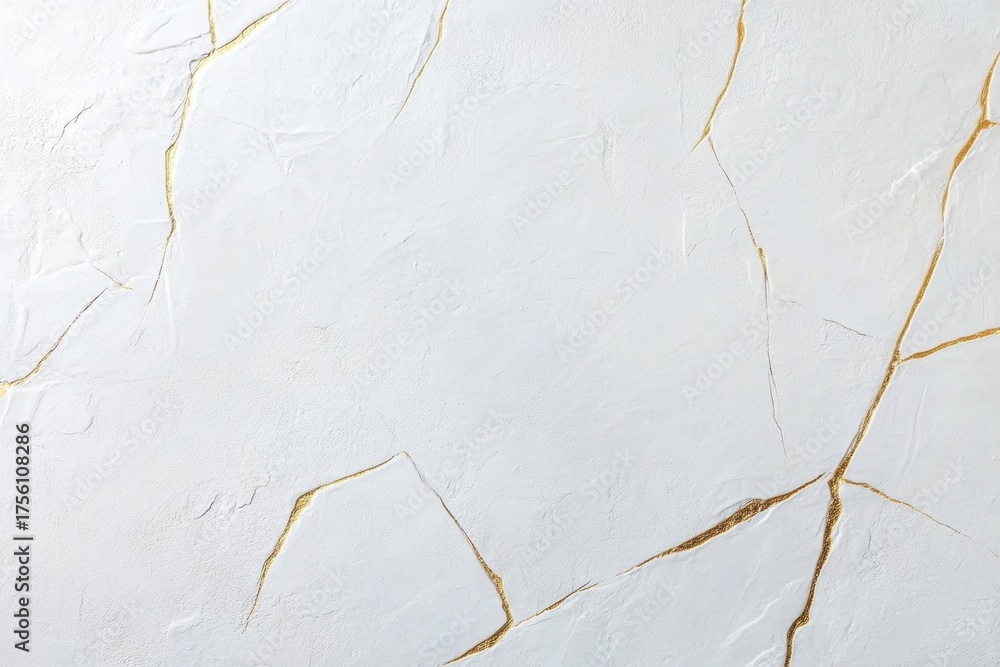Fototapeta premium Cracked Stone Texture: A detailed shot captures a textured stone surface, featuring an elegant pattern of fine gold cracks, highlighting a natural and luxurious aesthetic.