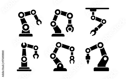 Silhouette collection of industrial robotic arms for automation and technology