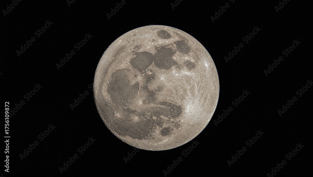 Obraz premium Midnight glimpse of the full moon highlighting meteor effects on its terrain