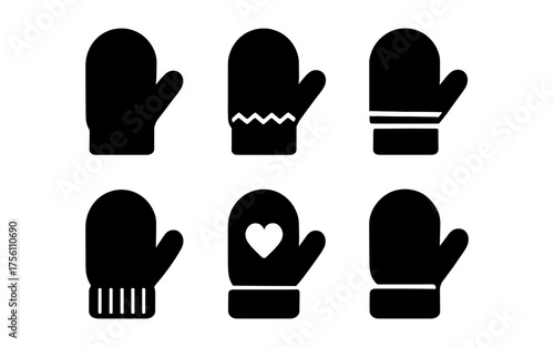 Simple winter mittens set with minimalist black silhouettes in various styles