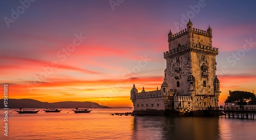 Bel?m Tower at Sunset - A Historic Landmark in Lisbon, Portugal.
