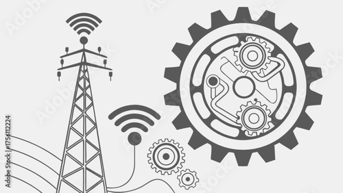 Industrial technology: gears, power tower, and wireless signals
