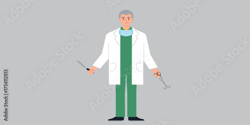 Doctor holding surgical instruments in a clinic or hospital setting