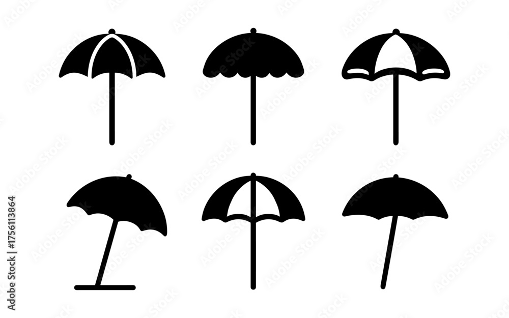 Obraz premium Set of black silhouette beach umbrellas in minimalist design