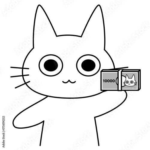 紙幣をを持つ猫キャラクター