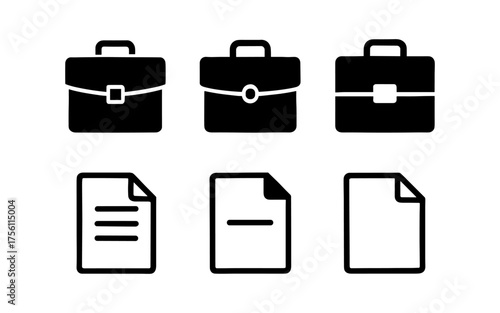 Minimalist business icons: briefcase and document silhouettes for corporate design