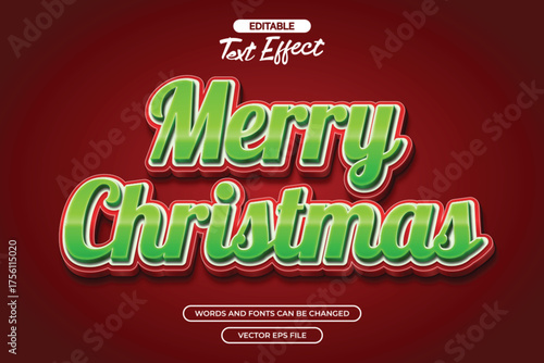 Merry christmas editable text effect with 3d text style and with green background
