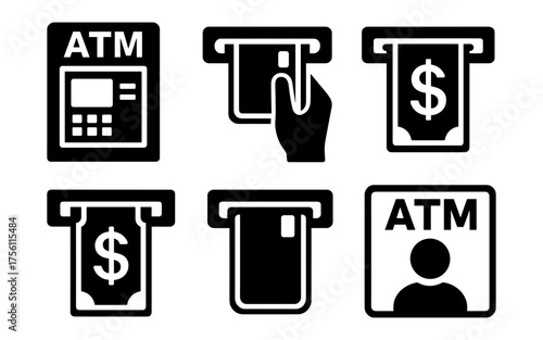 Atm icon set: silhouette symbols for banking and finance interfaces