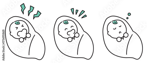 生まれたての赤ちゃん表情セット_単色