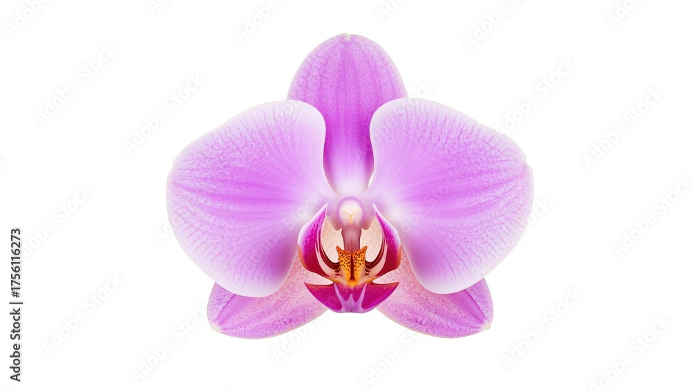 Fototapeta premium Close-up of a vibrant purple orchid bloom against a plain white backdrop