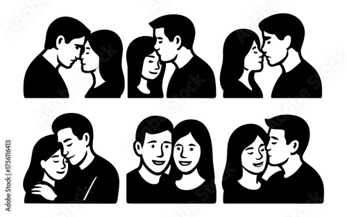 Romantic couple silhouettes: love and intimacy depicted in black and white