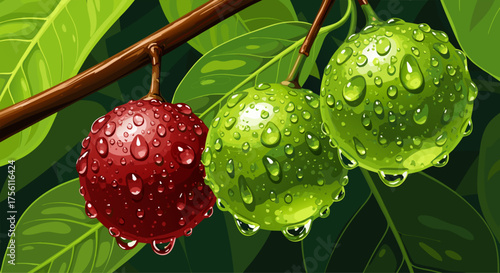 Freshness in Nature Vibrant Fruits Adorned with Sparkling Dewdrops