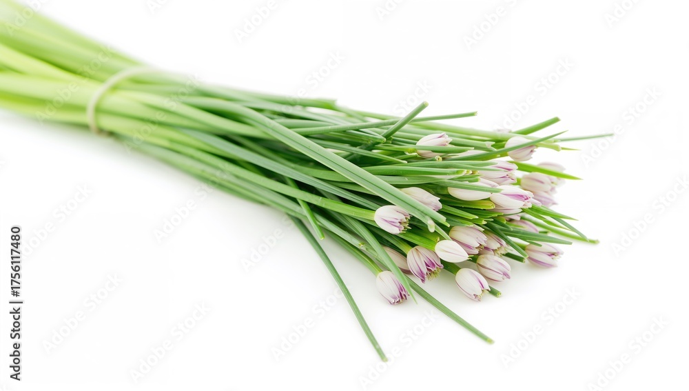 Fototapeta premium Garlic chives displayed against a white backdrop